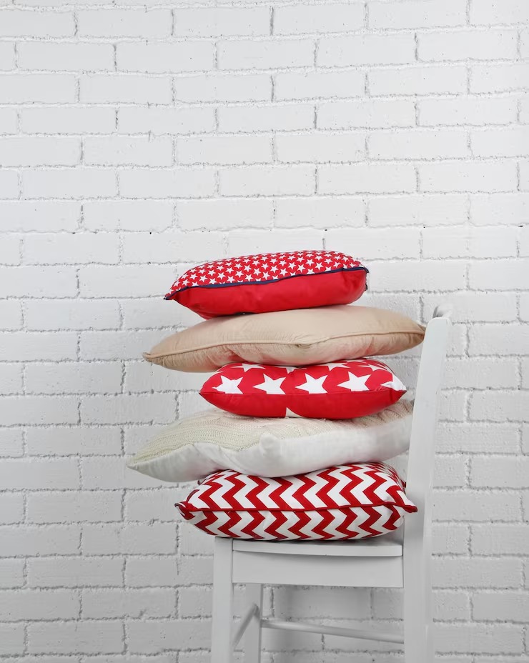Chair Cushions Covers 6 Colorful Pillows White Bricks Wall 1 by Orient Uniforms for customers in Dubai, Abu Dhabi, Sharjah, Ajman and across the UAE